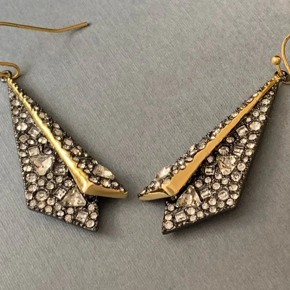 ALEXIS BITTAR• NEW Gold Black Layered Origami Spiked Shard Crystal Drop Earrings - Picture 7 of 14